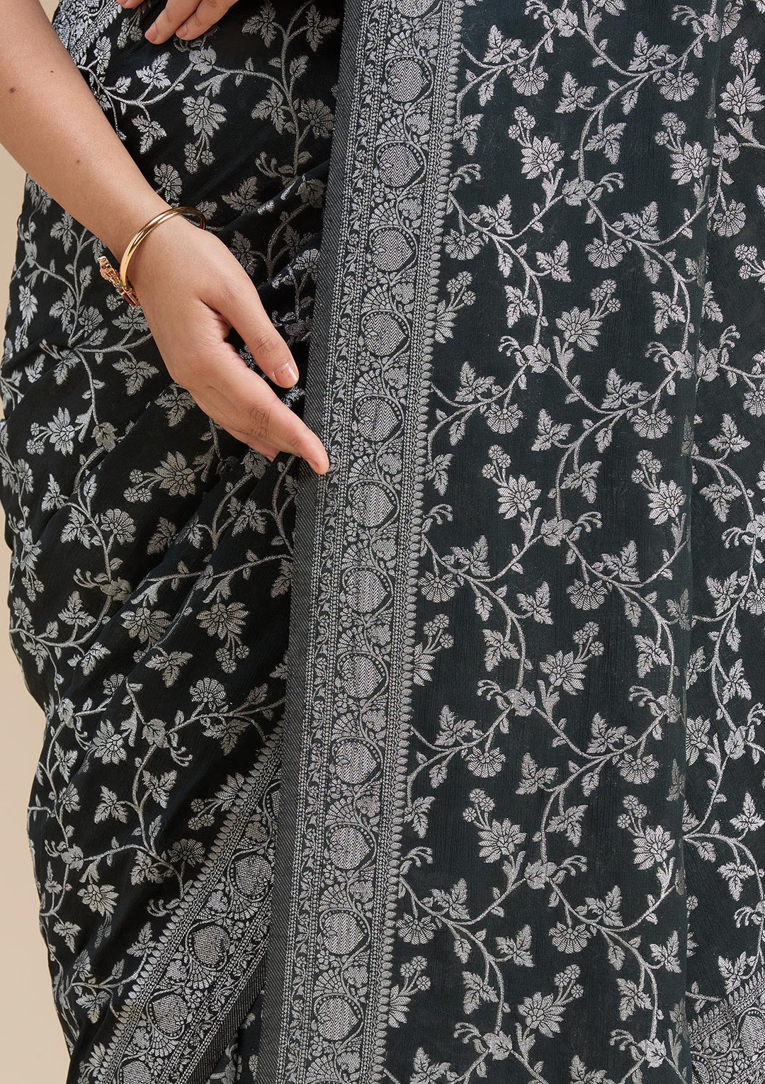 Black Zariwork (Gold) Georgette Silk Saree-koskii