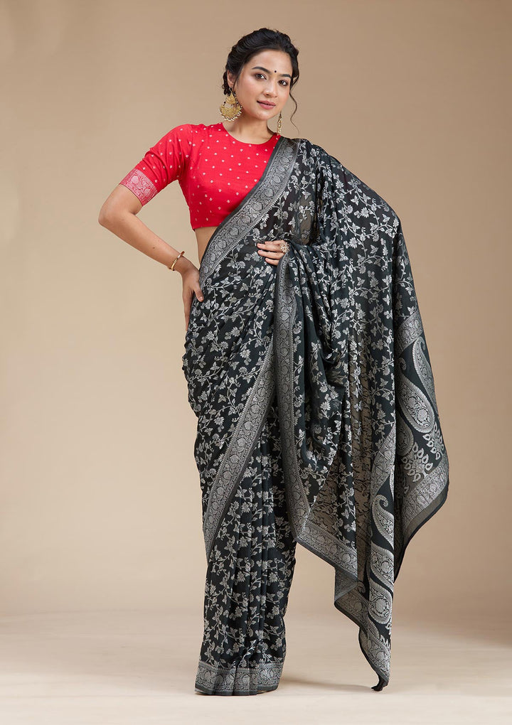 Black Zariwork (Gold) Georgette Silk Saree-koskii