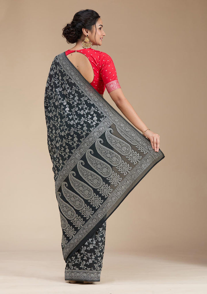 Black Zariwork (Gold) Georgette Silk Saree-koskii