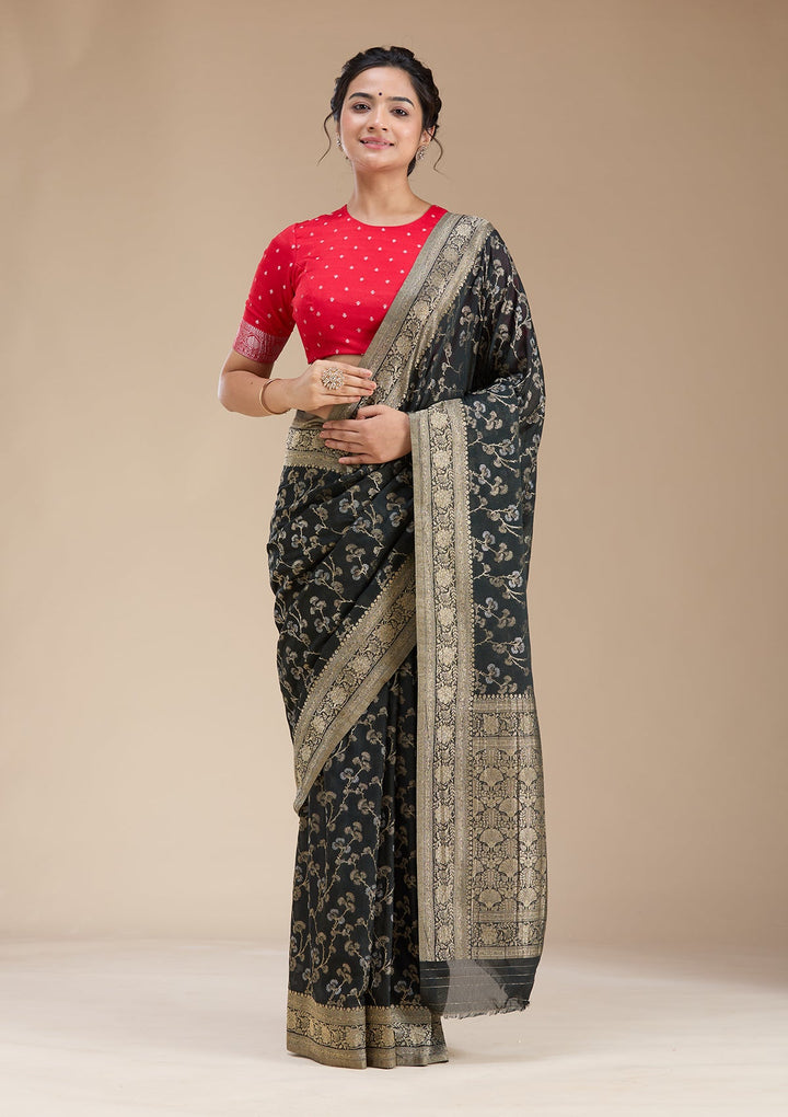 Black Zariwork (Gold) Georgette Silk Saree-koskii