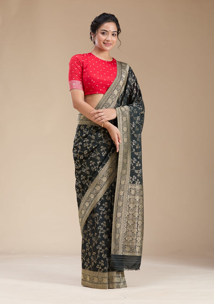 Black Zariwork (Gold) Georgette Silk Saree-koskii