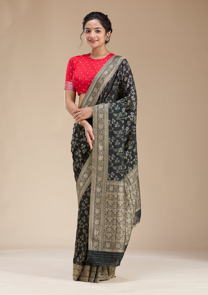 Black Zariwork (Gold) Georgette Silk Saree-koskii