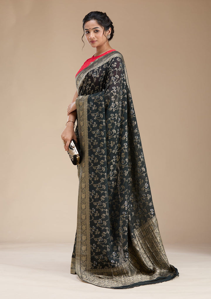 Black Zariwork (Gold) Georgette Silk Saree-koskii