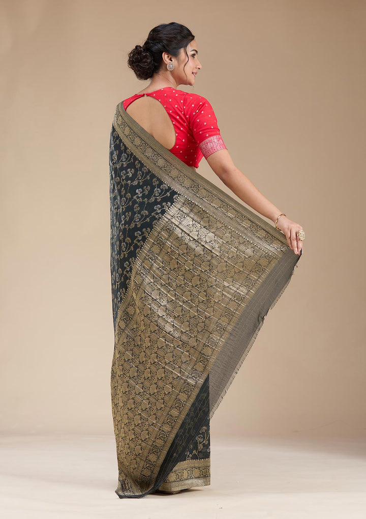 Black Zariwork (Gold) Georgette Silk Saree-koskii