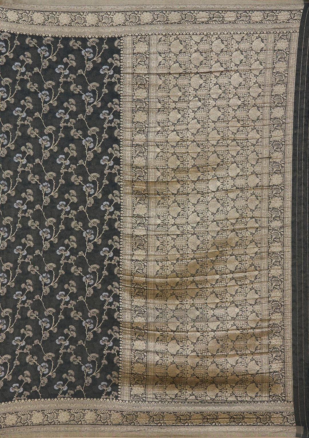 Black Zariwork (Gold) Georgette Silk Saree-koskii