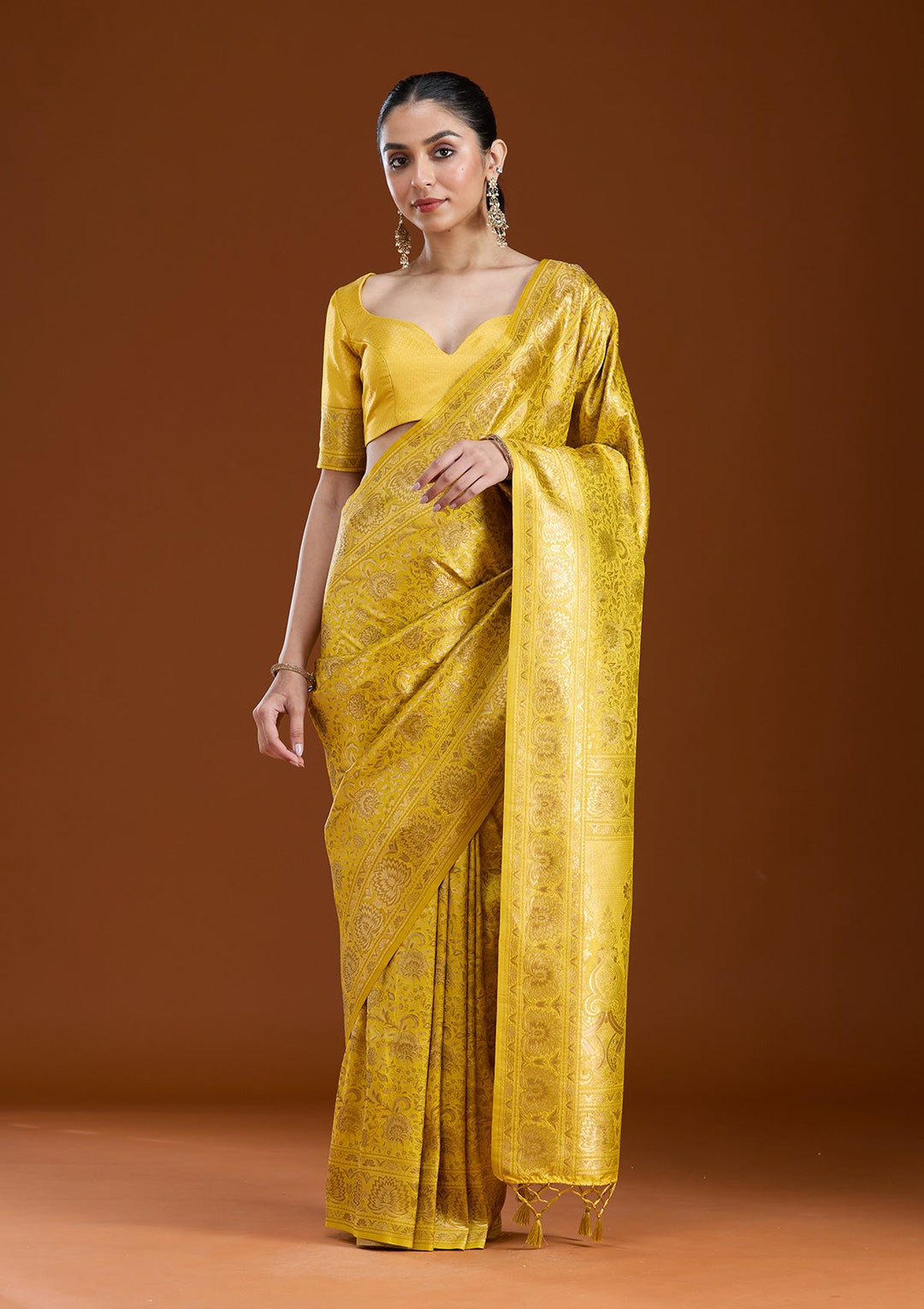 Mustard Zariwork Art Silk Saree-koskii