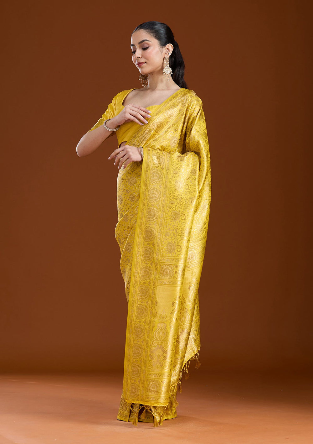 Mustard Zariwork Art Silk Saree-koskii