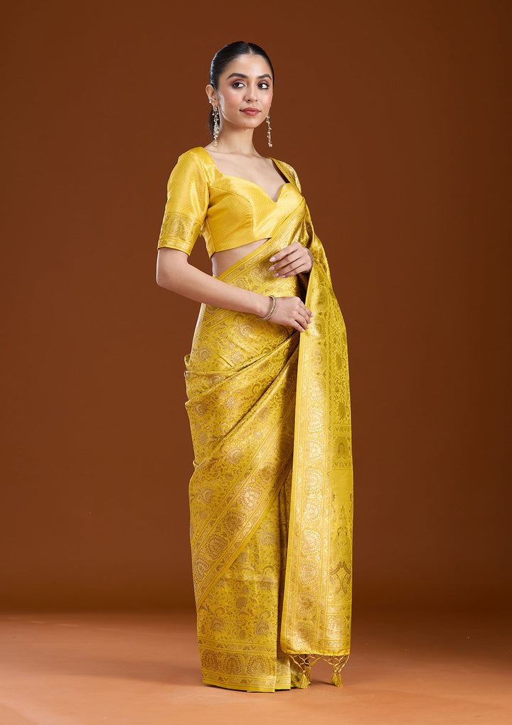 Mustard Zariwork Art Silk Saree-koskii