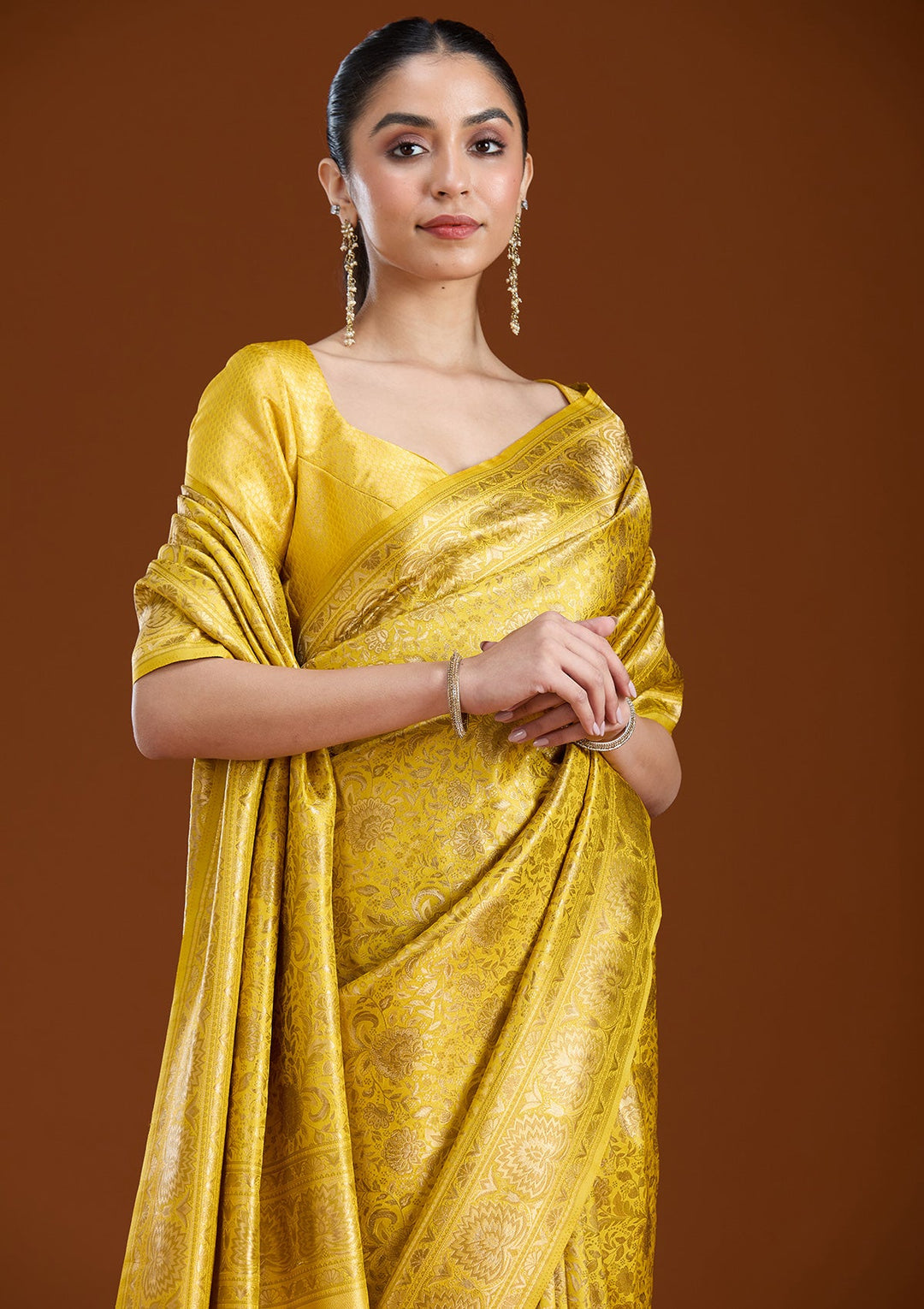 Mustard Zariwork Art Silk Saree-koskii