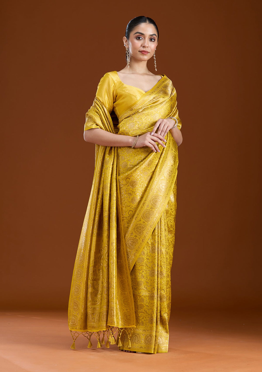 Mustard Zariwork Art Silk Saree-koskii