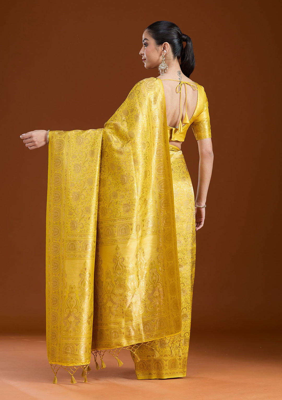 Mustard Zariwork Art Silk Saree-koskii