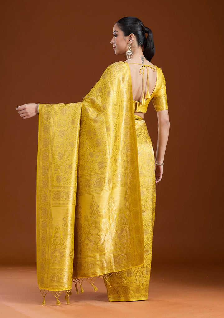 Mustard Zariwork Art Silk Saree-koskii