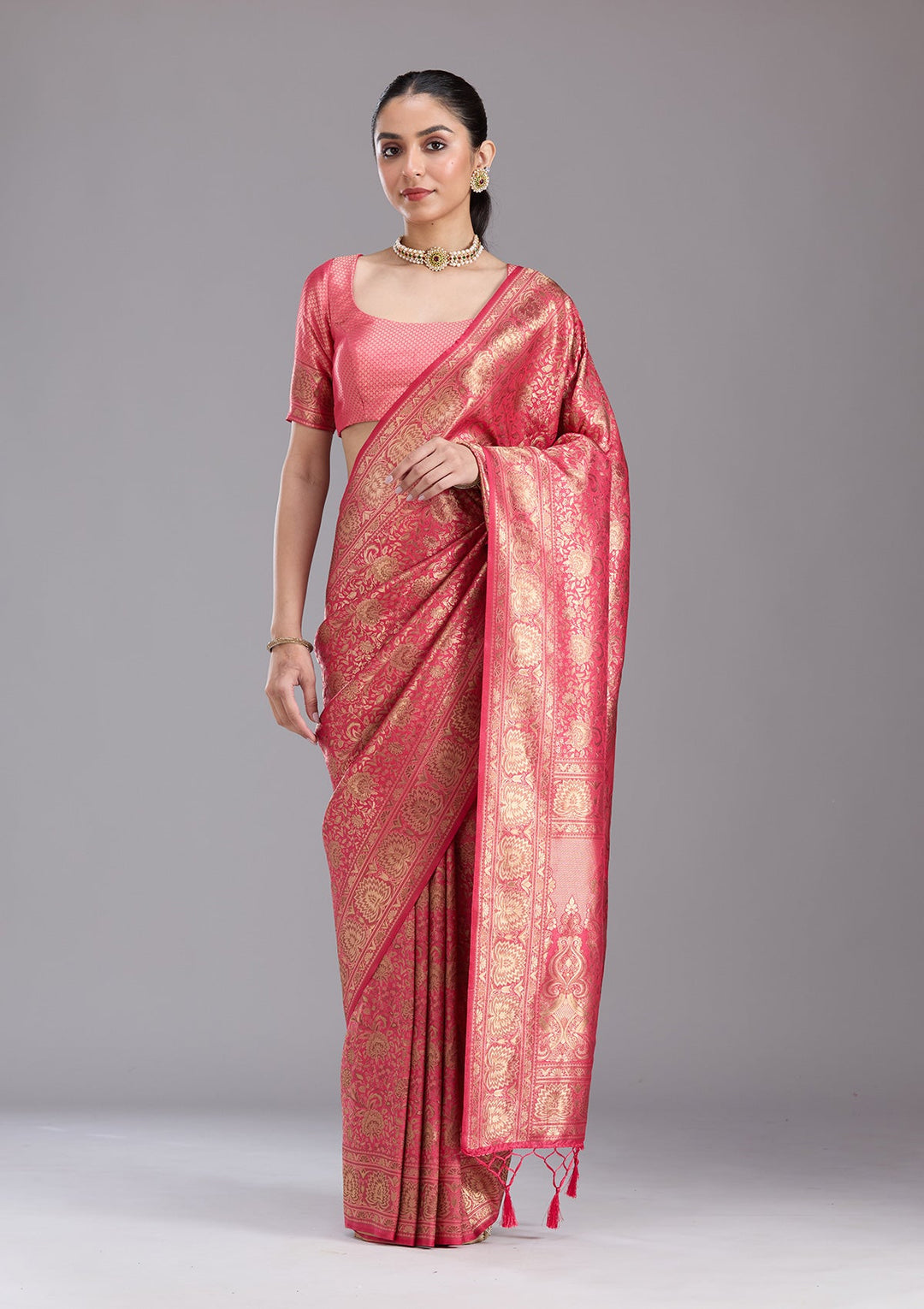 Pink Zariwork Art Silk Saree-koskii