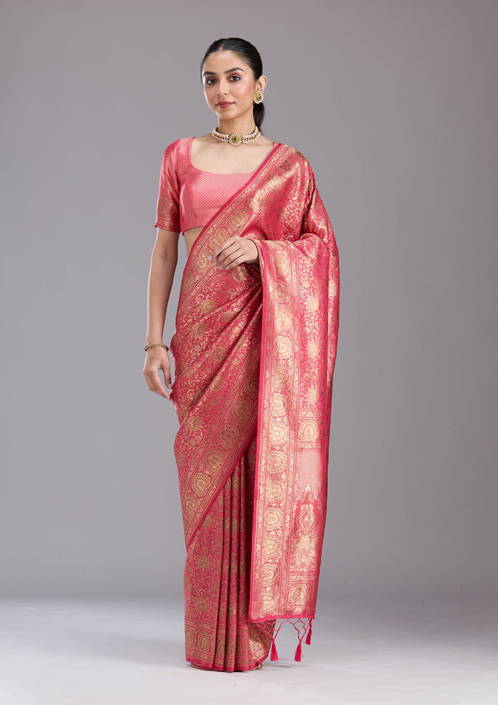 Pink Zariwork Art Silk Saree-koskii