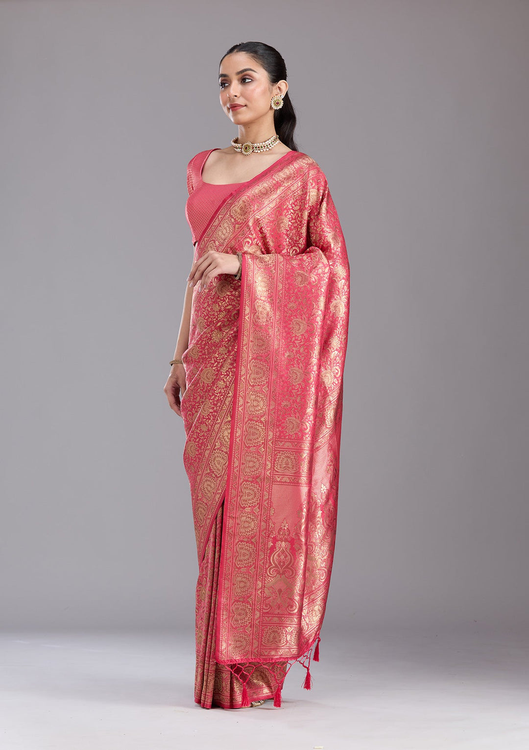 Pink Zariwork Art Silk Saree-koskii