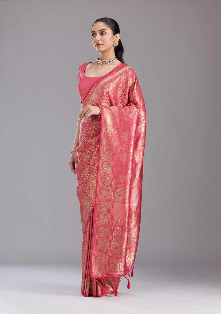Pink Zariwork Art Silk Saree-koskii