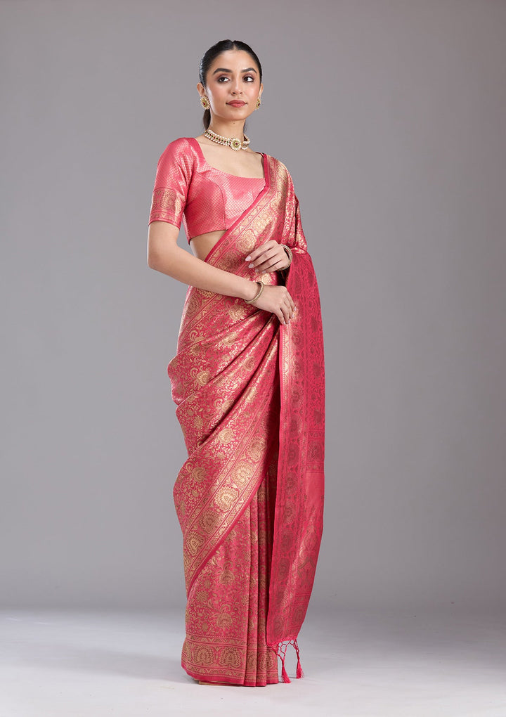 Pink Zariwork Art Silk Saree-koskii