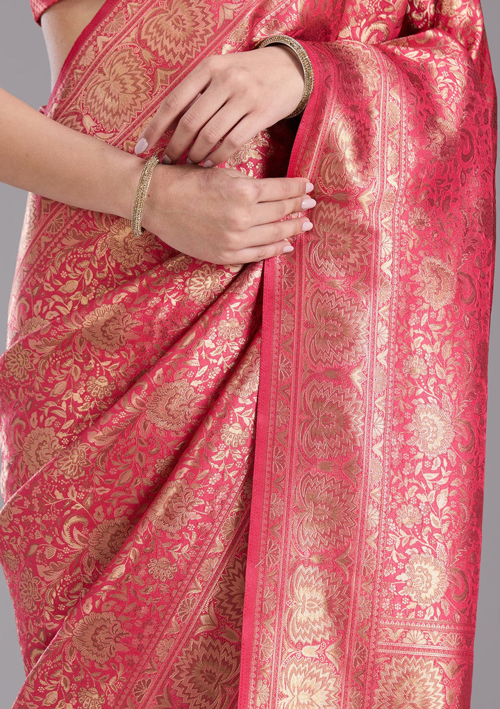 Pink Zariwork Art Silk Saree-koskii
