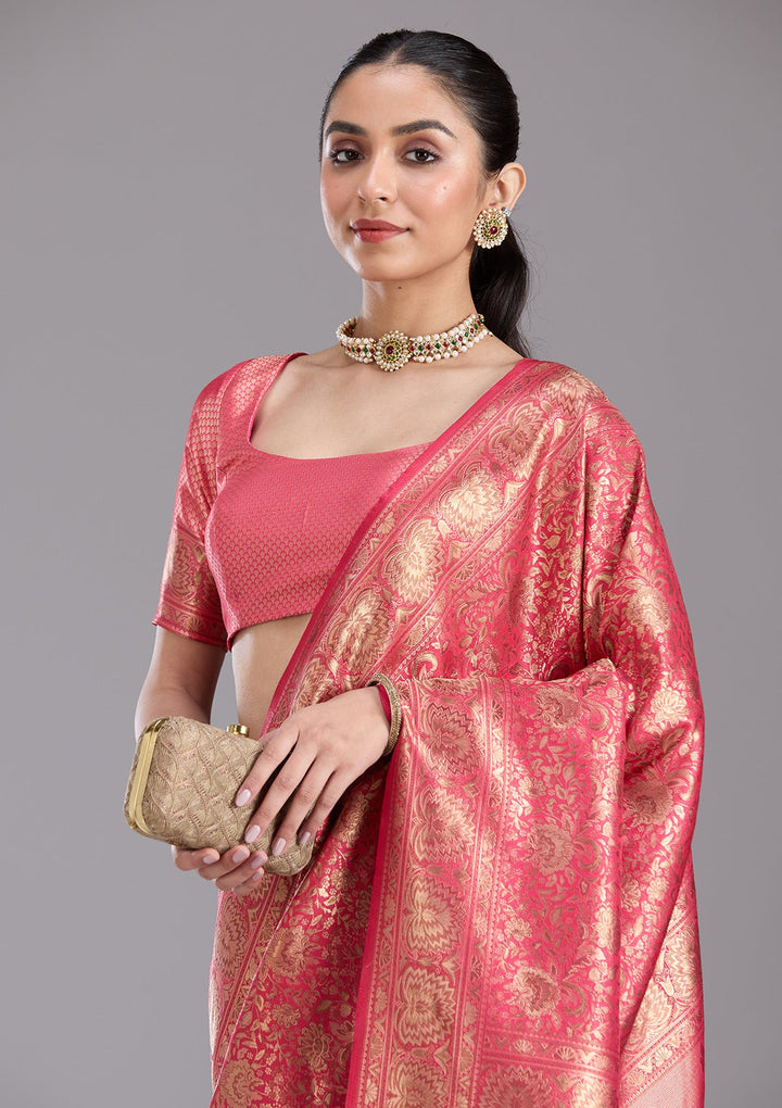 Pink Zariwork Art Silk Saree-koskii
