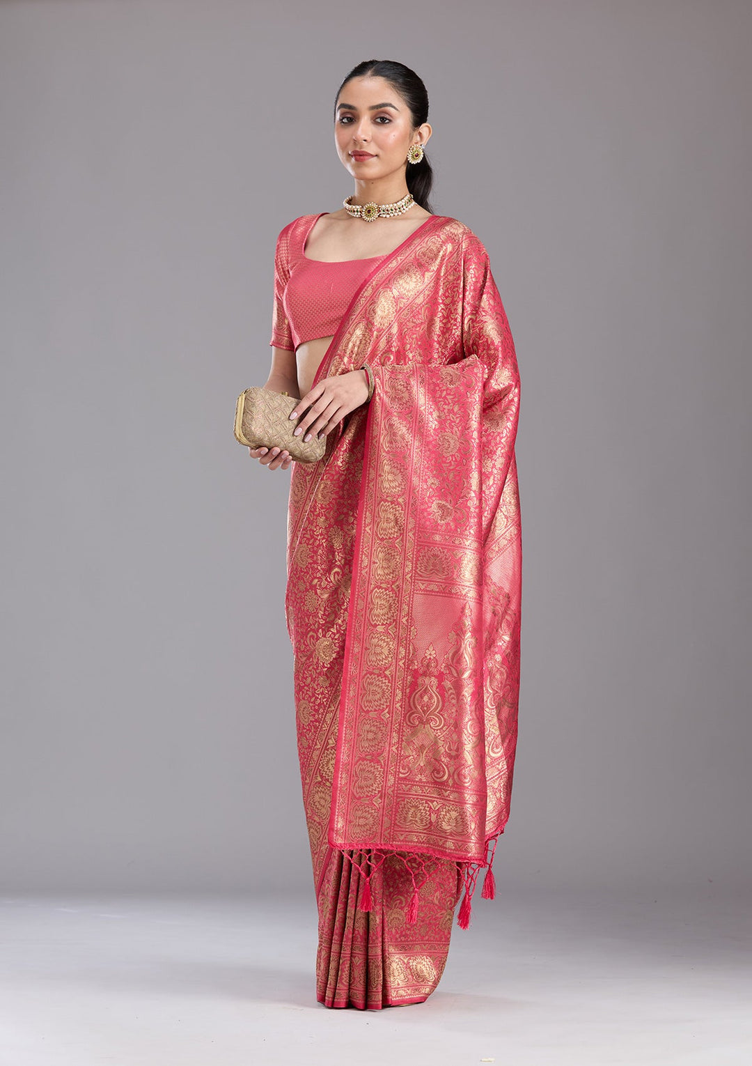 Pink Zariwork Art Silk Saree-koskii
