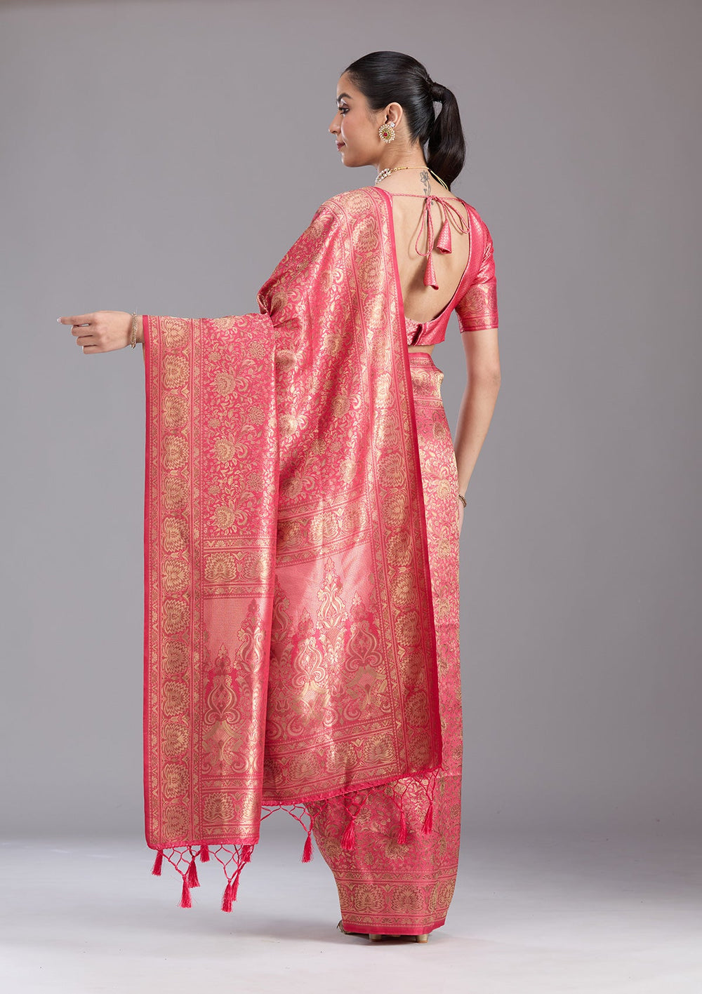 Pink Zariwork Art Silk Saree-koskii