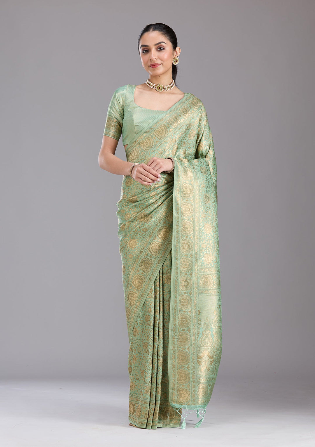 Pista Green Zariwork Art Silk Saree-koskii
