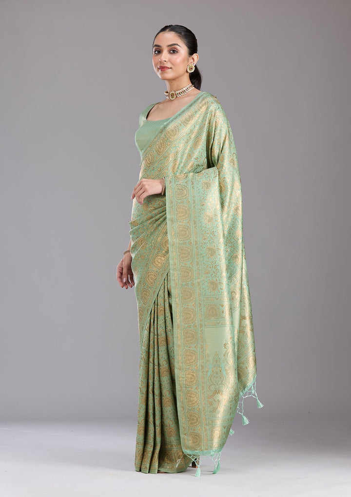 Pista Green Zariwork Art Silk Saree-koskii