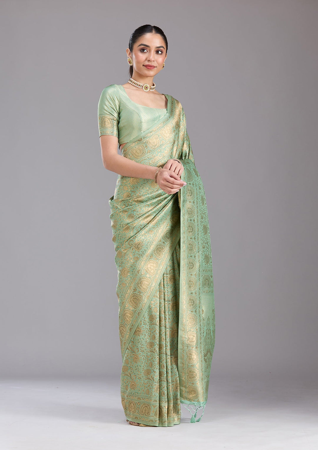 Pista Green Zariwork Art Silk Saree-koskii