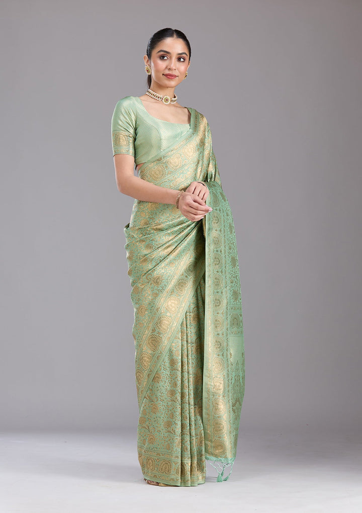 Pista Green Zariwork Art Silk Saree-koskii