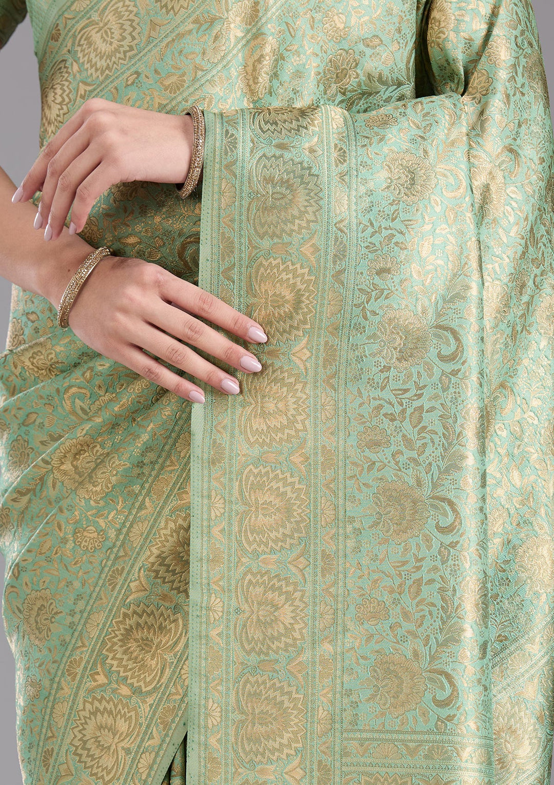 Pista Green Zariwork Art Silk Saree-koskii