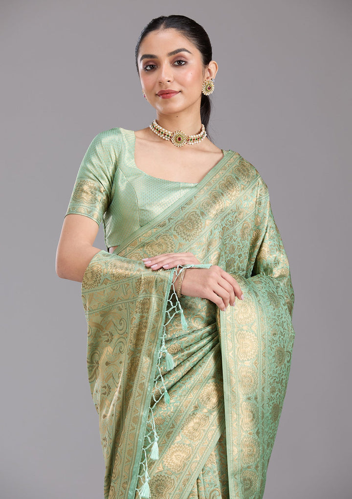 Pista Green Zariwork Art Silk Saree-koskii