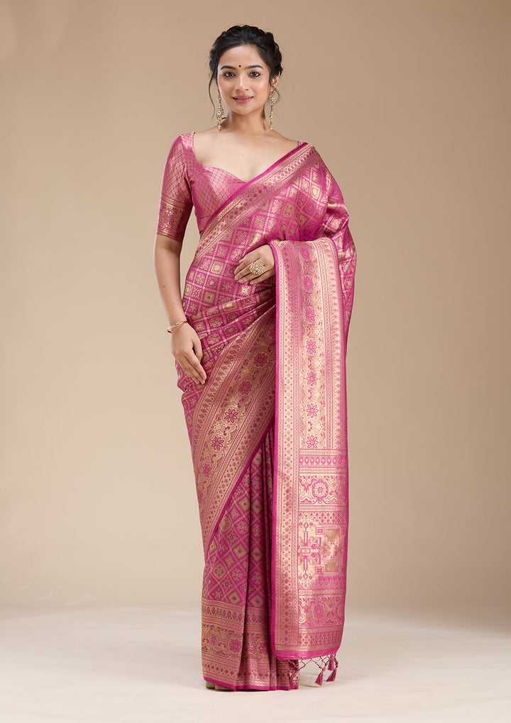 Rani Pink Banarasi Silk Saree-koskii