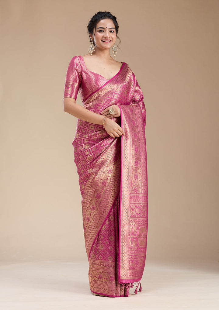 Rani Pink Banarasi Silk Saree-koskii