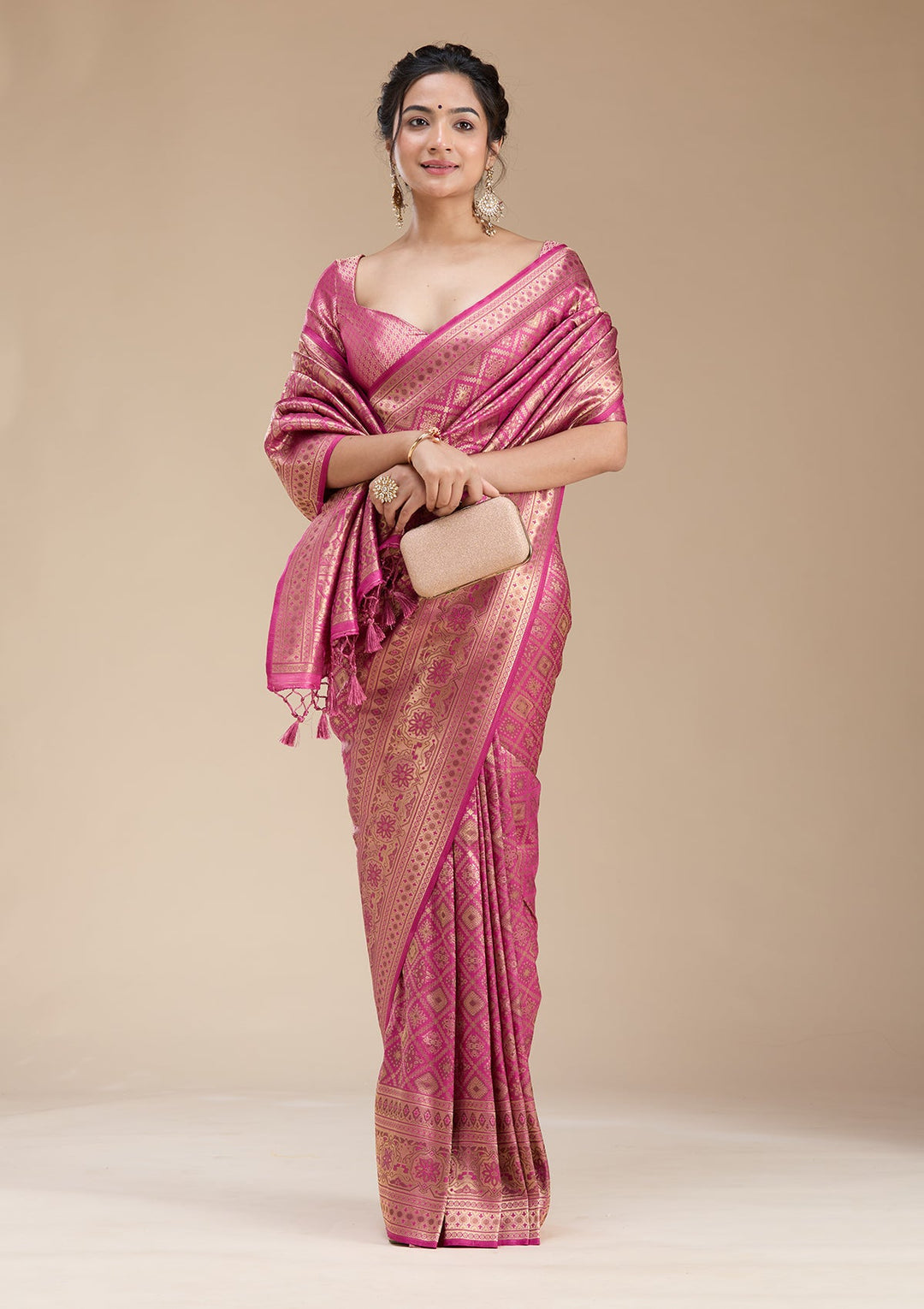 Rani Pink Banarasi Silk Saree-koskii