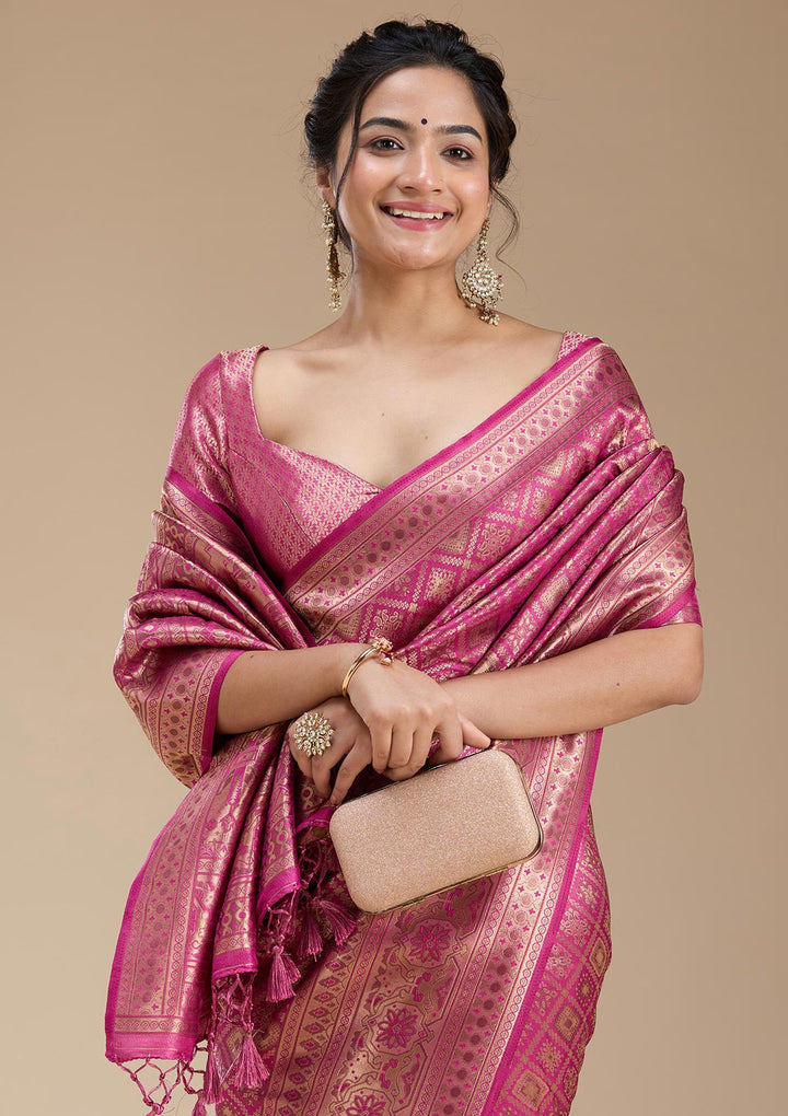 Rani Pink Banarasi Silk Saree-koskii