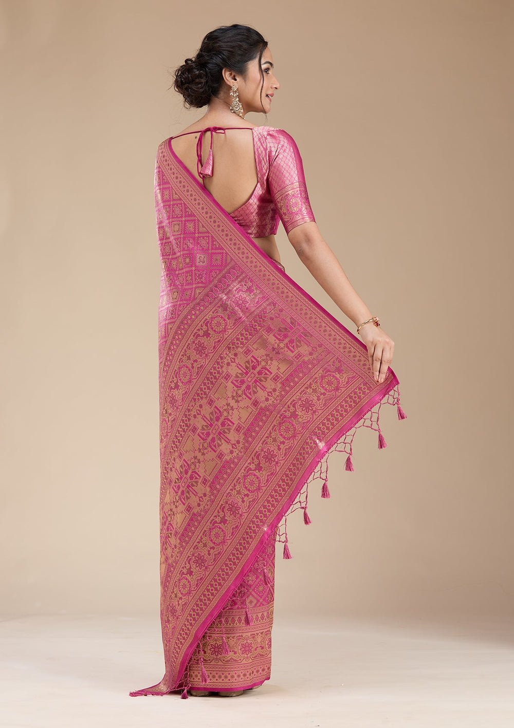 Rani Pink Banarasi Silk Saree-koskii