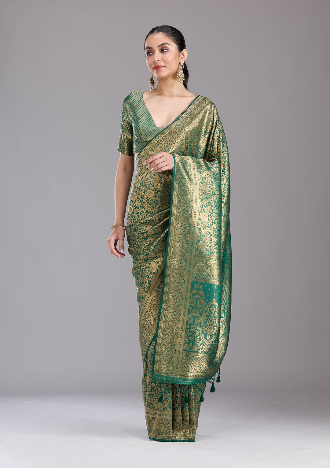 Bottle Green Zariwork Art Silk Saree-koskii