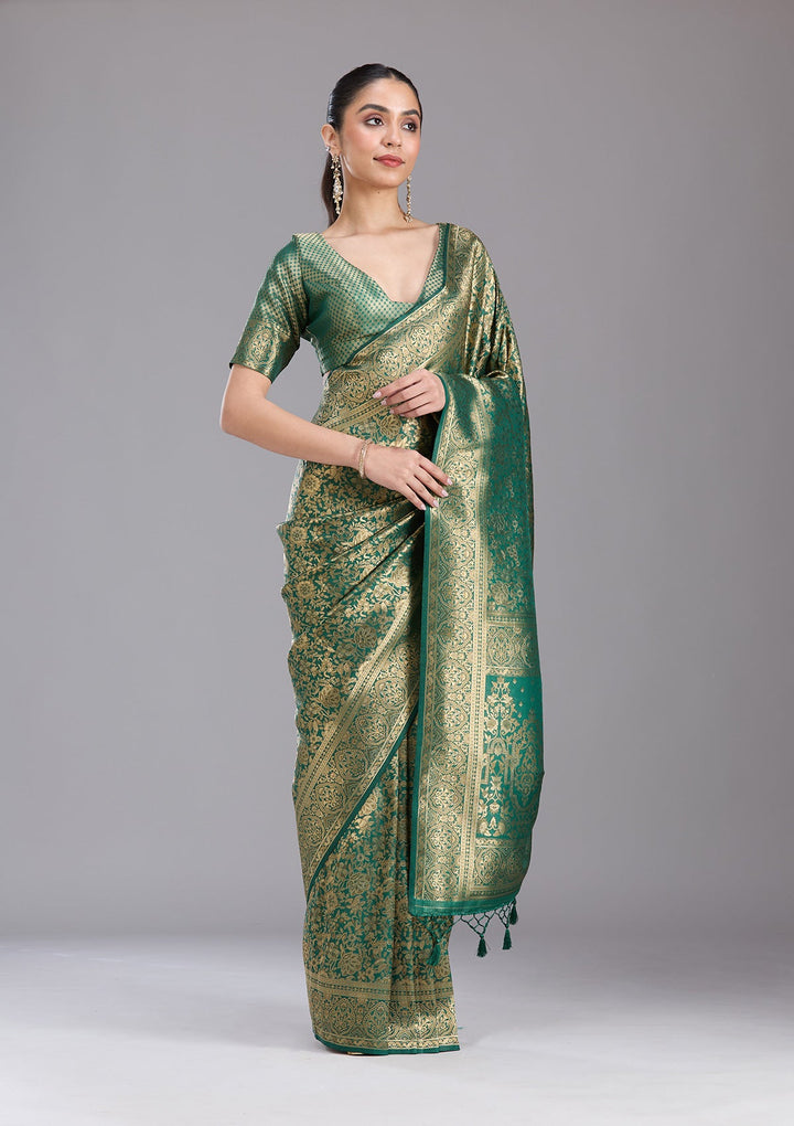 Bottle Green Zariwork Art Silk Saree-koskii
