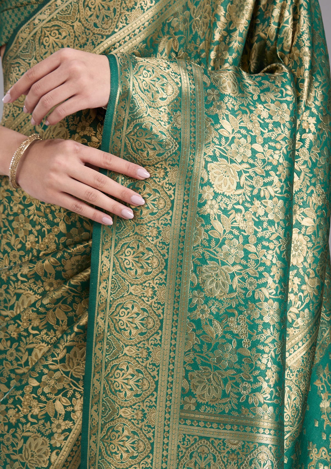 Bottle Green Zariwork Art Silk Saree-koskii
