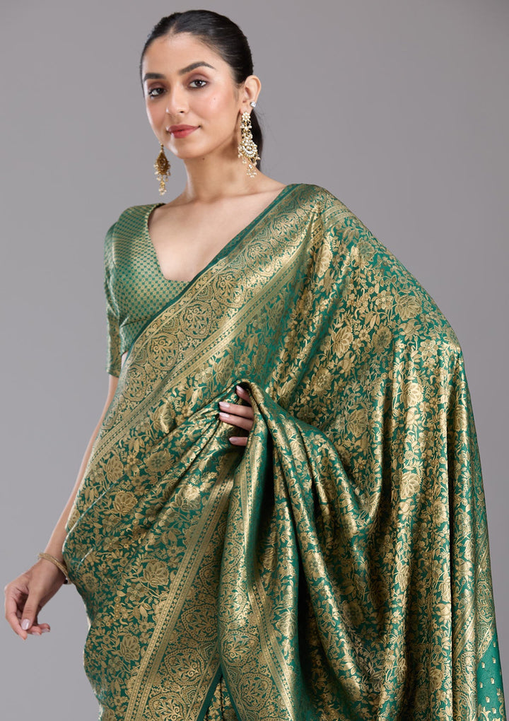 Bottle Green Zariwork Art Silk Saree-koskii