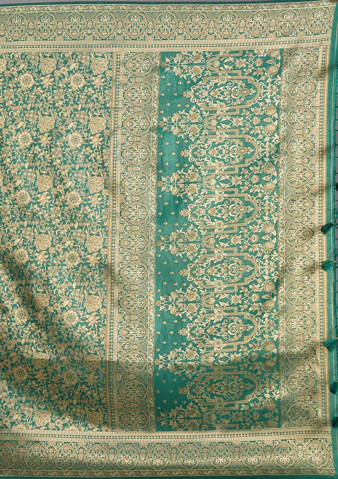 Bottle Green Zariwork Art Silk Saree-koskii