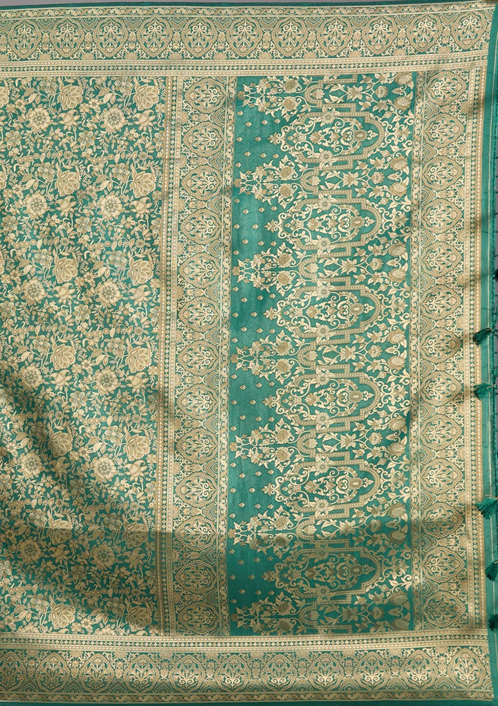 Bottle Green Zariwork Art Silk Saree-koskii