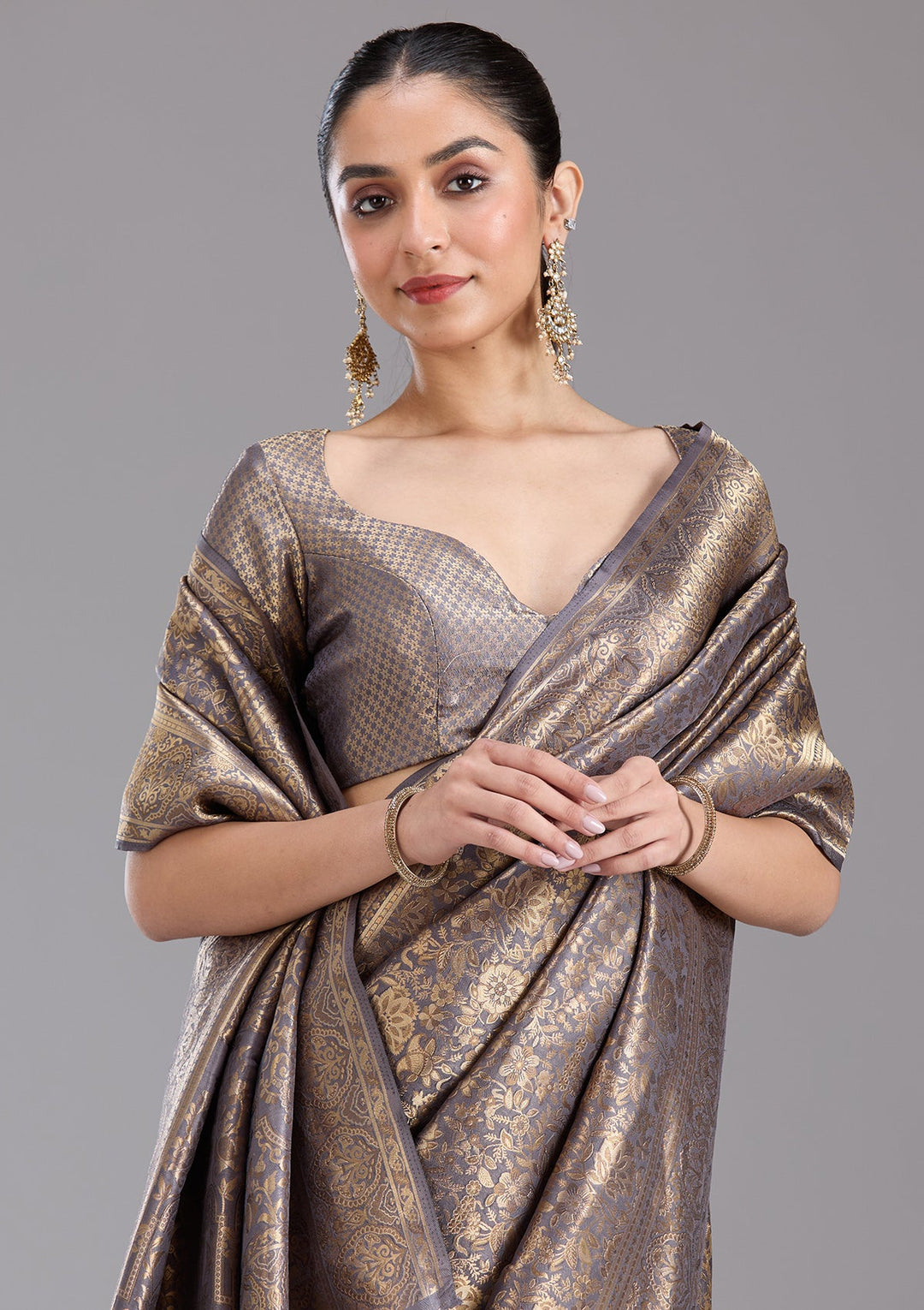 Lavender Zariwork Art Silk Saree-koskii