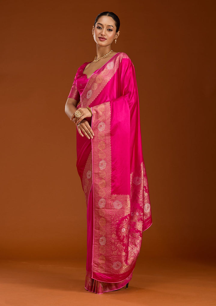 Rani Pink Zariwork Crepe Silk Saree-Koskii