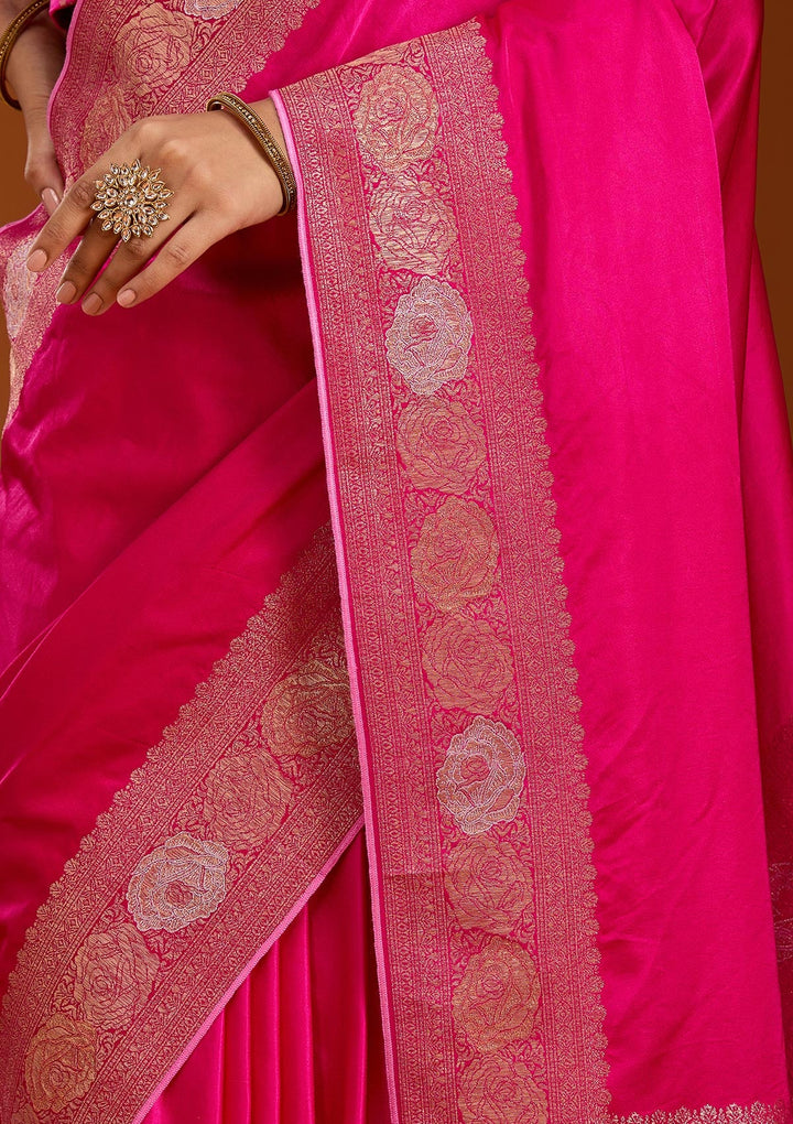 Rani Pink Zariwork Crepe Silk Saree-Koskii