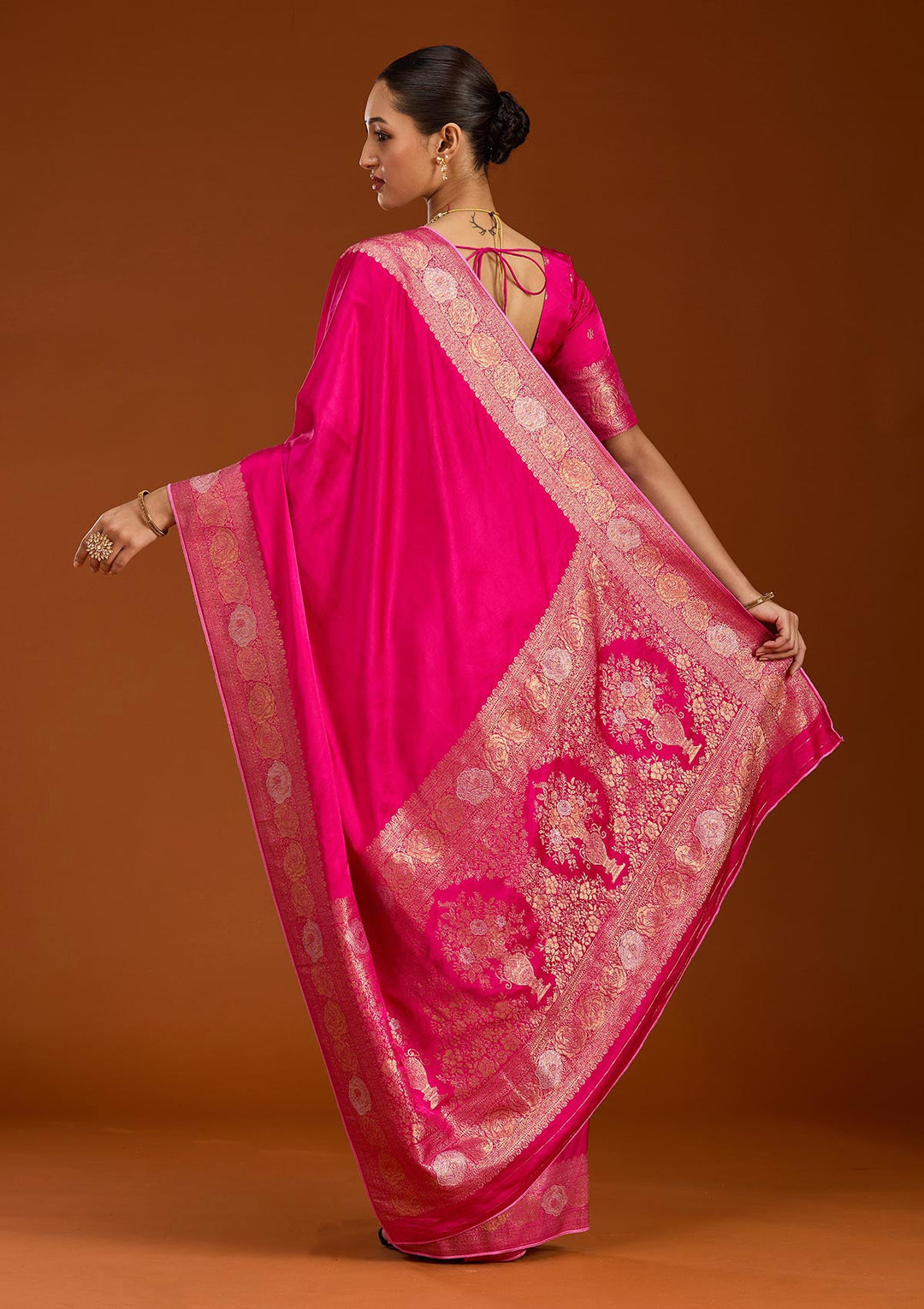 Rani Pink Zariwork Crepe Silk Saree-Koskii