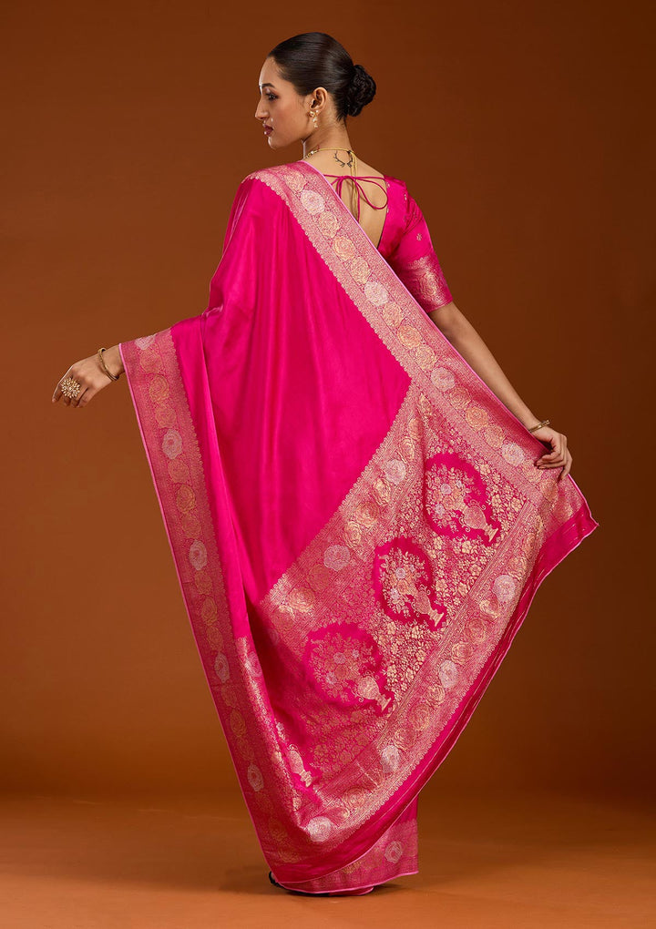 Rani Pink Zariwork Crepe Silk Saree-Koskii