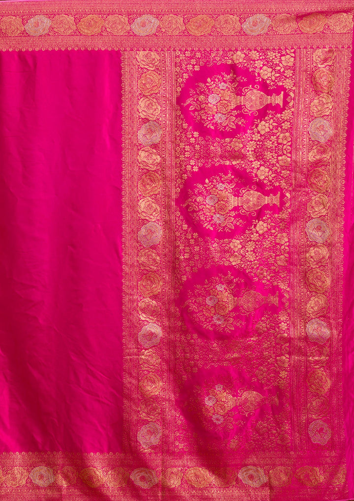 Rani Pink Zariwork Crepe Silk Saree-Koskii