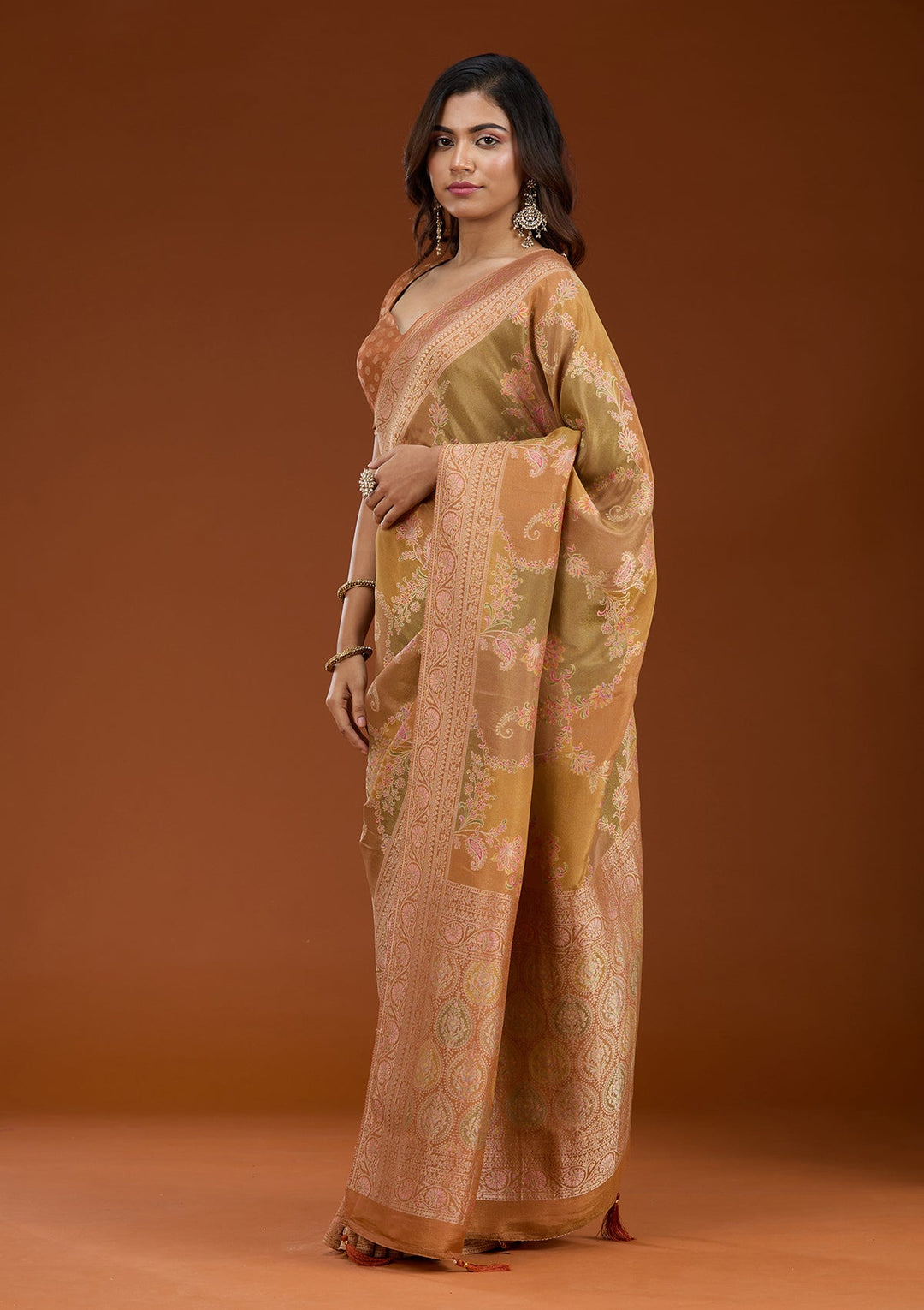 Mustard Cutdana Chiffon Silk Saree_koskii