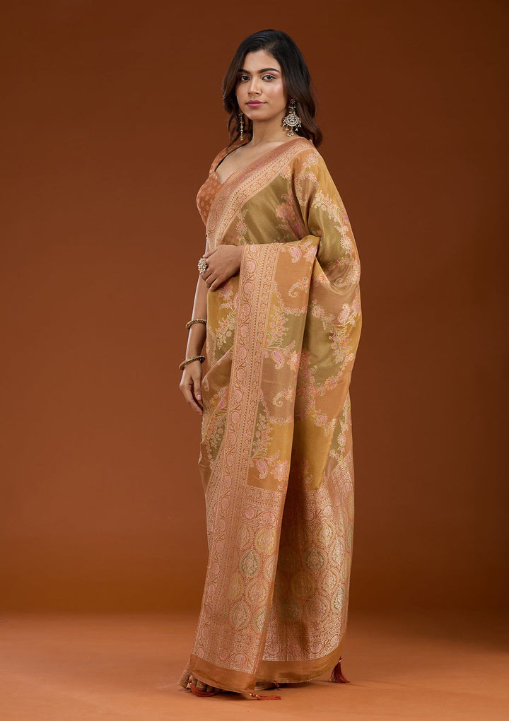 Mustard Cutdana Chiffon Silk Saree_koskii